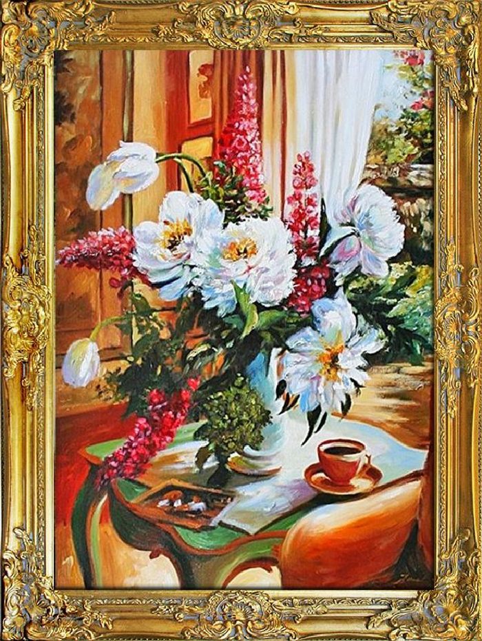 Rosen Blumen Ölgemälde Bild Gemälde Ölbilder Ölbild Bilderrahmen Rahmen - G01830
