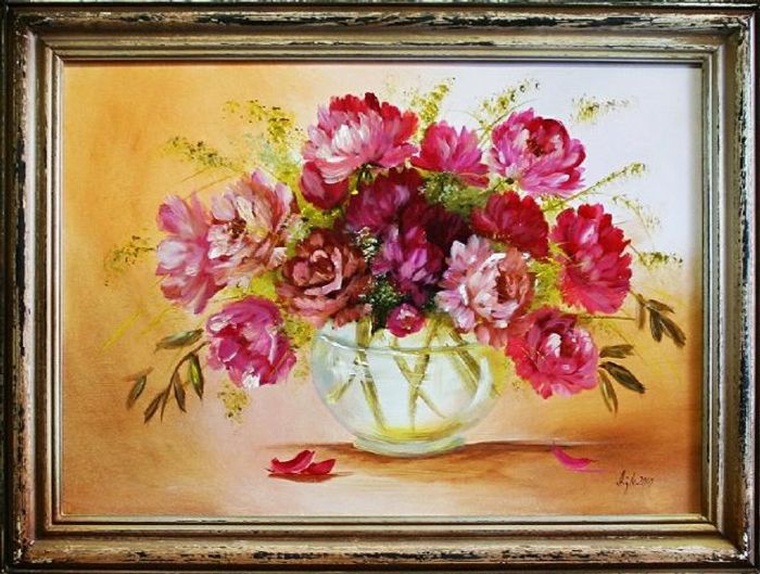 Rosen Blumen Ölgemälde Bild Gemälde Ölbilder Ölbild Bilderrahmen Rahmen - G02887