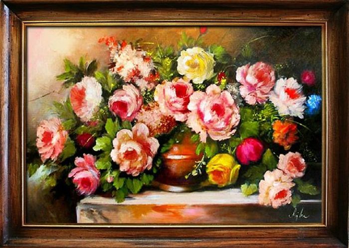 Rosen Blumen Ölgemälde Bild Gemälde Ölbilder Ölbild Bilderrahmen Rahmen G03173