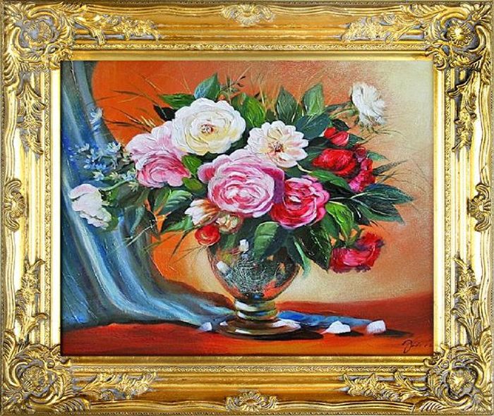 Rosen Blumen Ölgemälde Bild Gemälde Ölbilder Ölbild Bilderrahmen Rahmen G03576