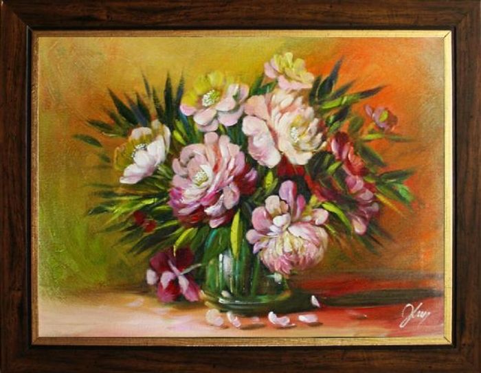 Rosen Blumen Ölgemälde Bild Gemälde Ölbilder Ölbild Bilderrahmen Rahmen G05418