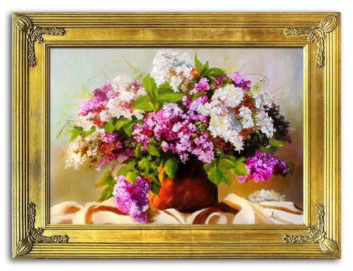 Flieder Blumen Ölgemälde Bild Bilder Gemälde Ölbilder Ölbild Mit Rahmen -G05694