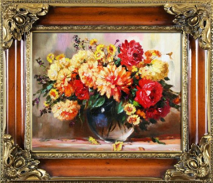 Rosen Blumen Ölgemälde Bild Gemälde Ölbilder Ölbild Bilderrahmen Rahmen G05724