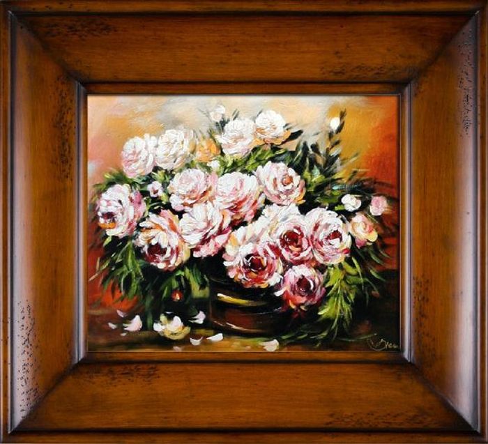 Rosen Blumen Ölgemälde Bild Gemälde Ölbilder Ölbild Bilderrahmen Rahmen - G05819