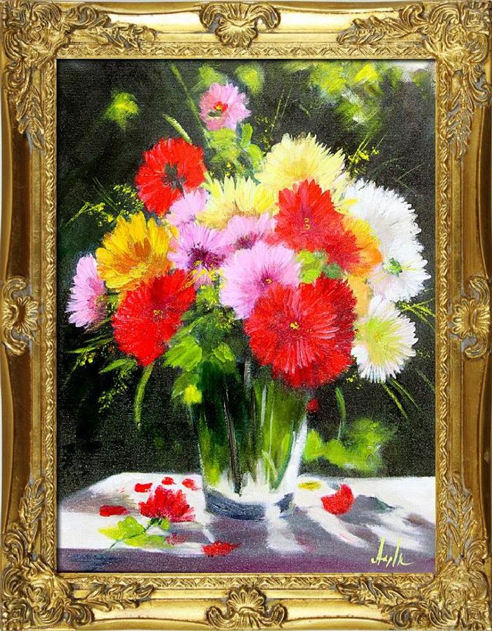 Rosen Blumen Ölgemälde Bild Gemälde Ölbilder Ölbild Bilderrahmen Rahmen - G06126