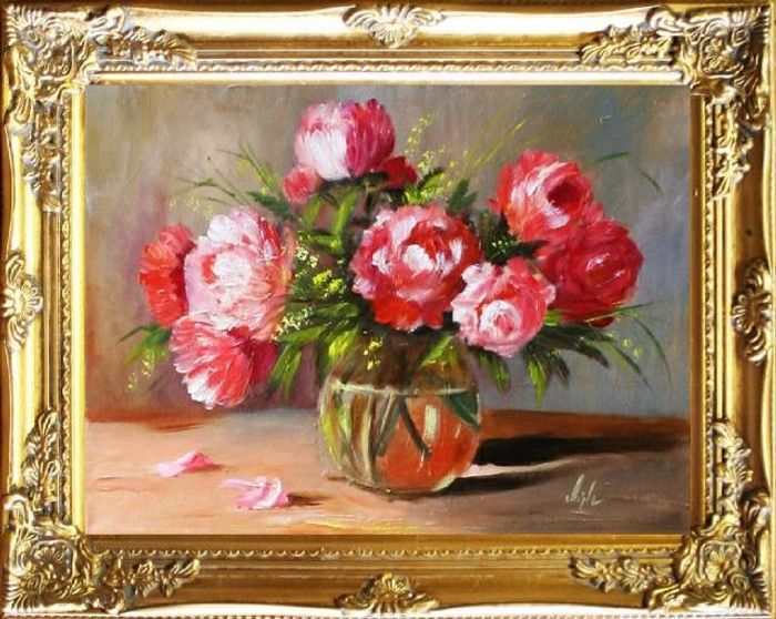 Rosen Blumen Ölgemälde Bild Gemälde Ölbilder Ölbild Bilderrahmen Rahmen - G06128