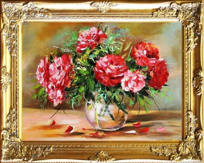 Rosen Blumen Ölgemälde Bild Gemälde Ölbilder Ölbild Bilderrahmen Rahmen - G06149