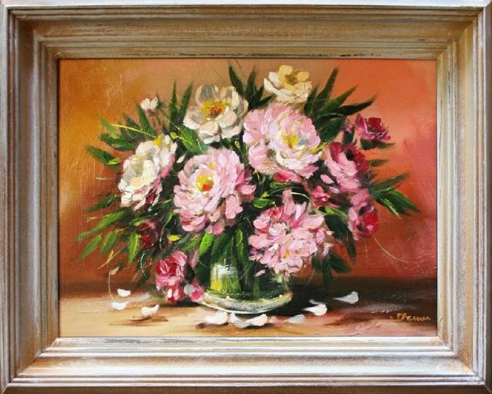 Rosen Blumen Ölgemälde Bild Gemälde Ölbilder Ölbild Bilderrahmen Rahmen G06451