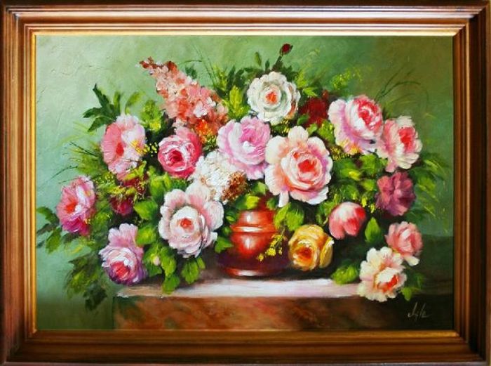 Rosen Blumen Ölgemälde Bild Gemälde Ölbilder Ölbild Bilderrahmen Rahmen G06664