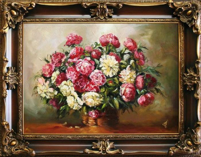 Rosen Blumen Ölgemälde Bild Gemälde Ölbilder Ölbild Bilderrahmen RahmenG93928