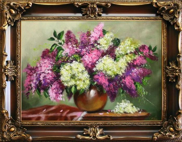 Flieder Blumen Ölgemälde Bild Bilder Gemälde Ölbilder Ölbild Mit Rahmen -G93929
