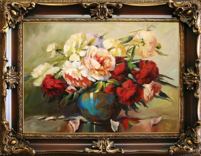 Rosen Blumen Ölgemälde Bild Gemälde Ölbilder Ölbild Bilderrahmen Rahmen G93935