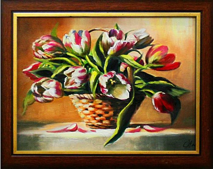 Tulpen Blumen Ölgemälde Bild Bilder Gemälde Ölbilder Ölbild Mit Rahmen G00821