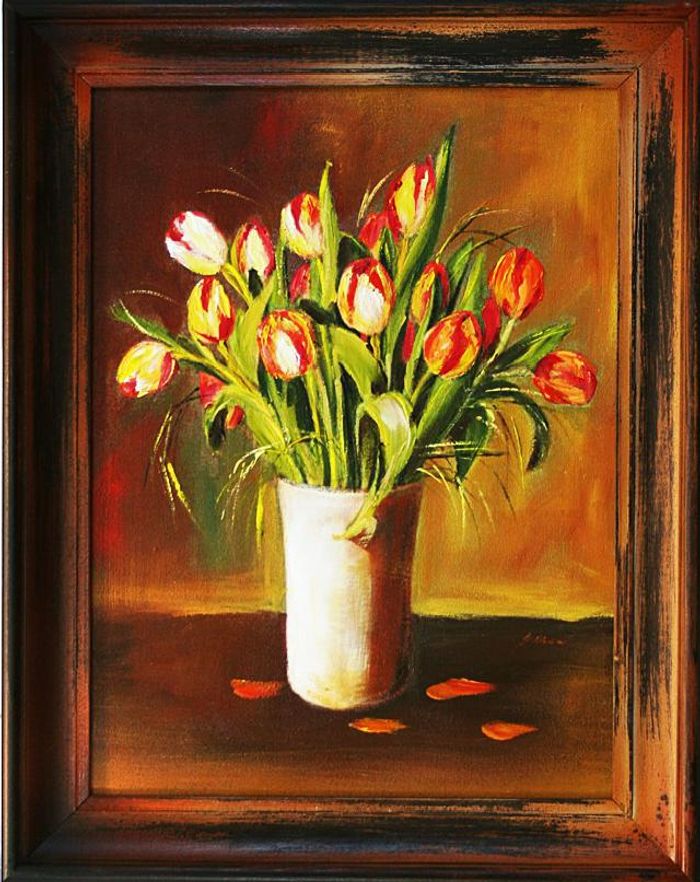 Tulpen Blumen Ölgemälde Bild Bilder Gemälde Ölbilder Ölbild Mit Rahmen G01928