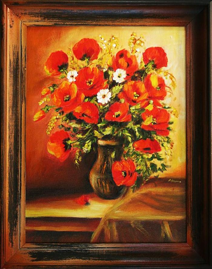 Blumen Ölgemälde Bilderrahmen Bild Bilder Gemälde Ölbilder Ölbild Rahmen G01929
