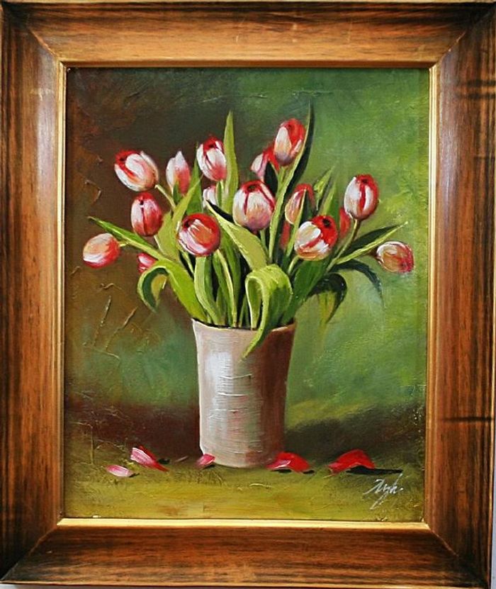 Tulpen Blumen Ölgemälde Bild Bilder Gemälde Ölbilder Ölbild Mit Rahmen G02166