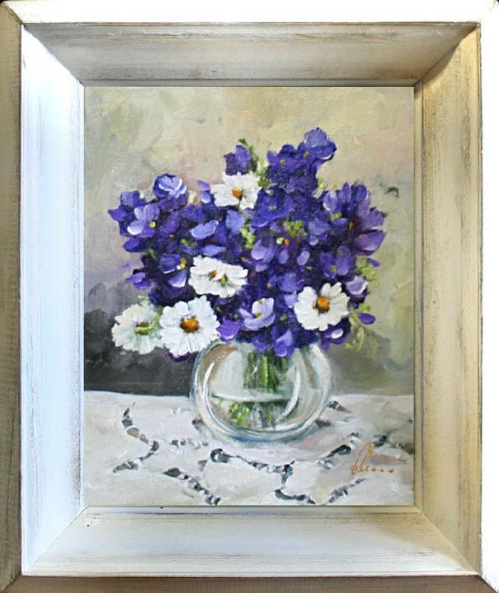 Blumenstrauß Blumen Vase Gemälde Ölgemälde Bilder Bild Ölbild Mit Rahmen G06384