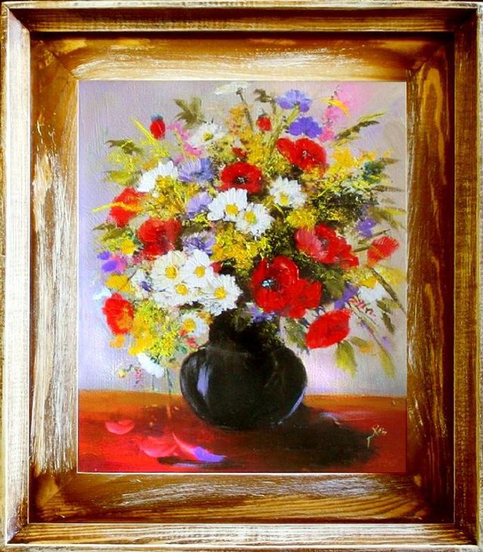 Blumen Ölgemälde Bilderrahmen Bild Bilder Gemälde Ölbilder Ölbild Rahmen G06543