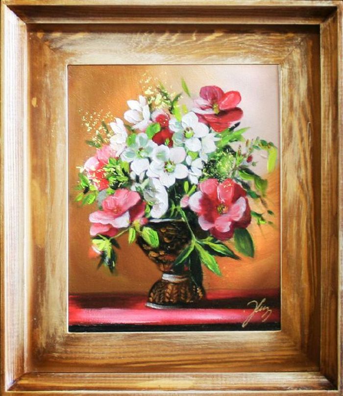Blumenstrauß Blumen Vase Gemälde Ölgemälde Bilder Bild Ölbild Mit Rahmen G06552