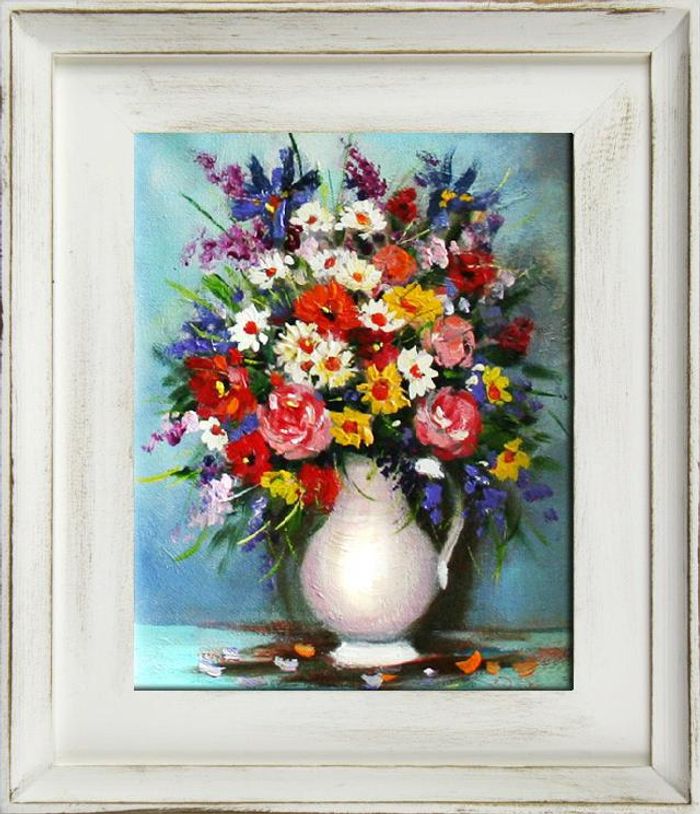 Blumenstrauß Blumen Vase Gemälde Ölgemälde Bilder Bild Ölbild Mit Rahmen G06647
