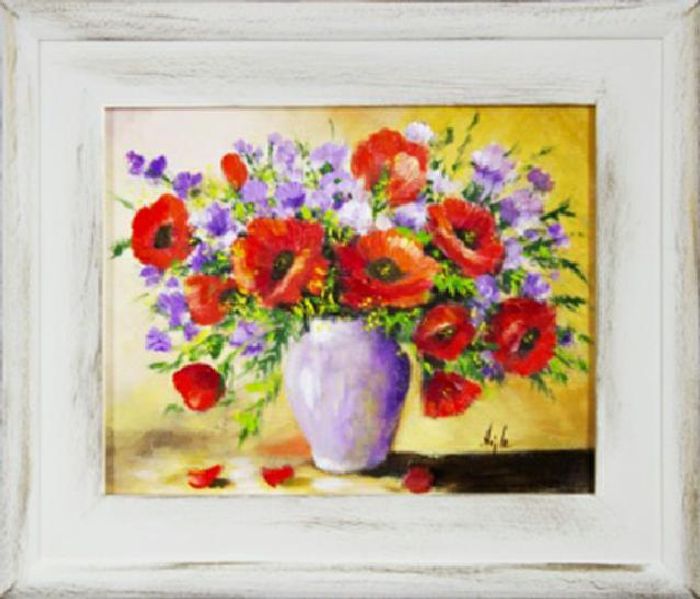 Poppies - Blumen Pflanzen Bild Bilder Gemälde Ölbilder Ölbild Mit Rahmen G16268