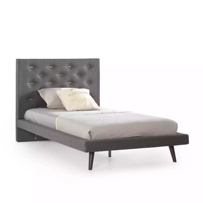 Bettgestelle Bettrahmen Bett 120 cm Kinderbett Jugendbett Stoff Grau