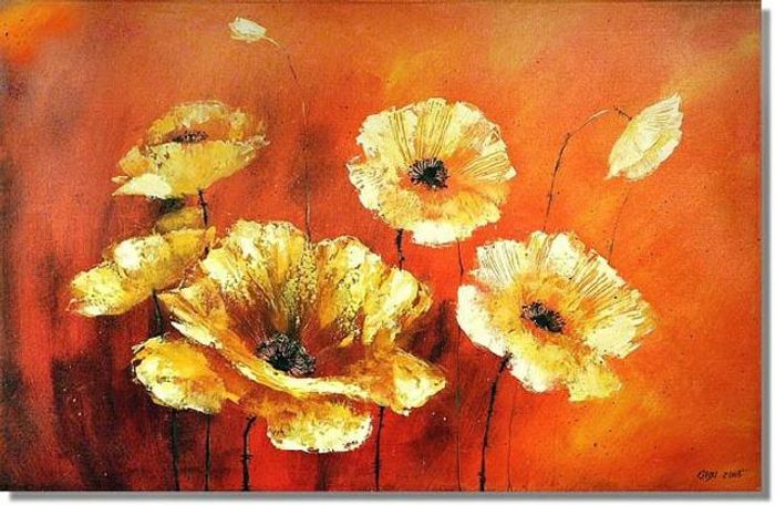 Poppies - Blumen Pflanzen Bild Bilder Gemälde Ölbilder Ölbild Keilrahmen G00758