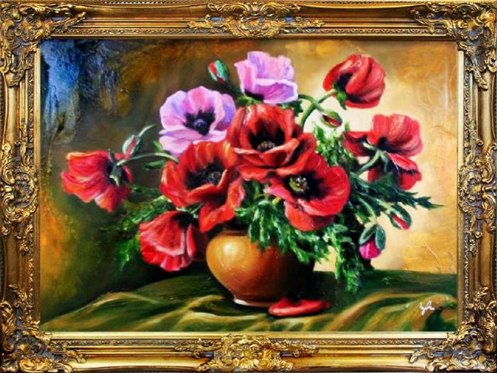 Ölgemälde Blumen Bild Bilder Gemälde Ölbilder Ölbild Bilderrahmen Rahmen G01288