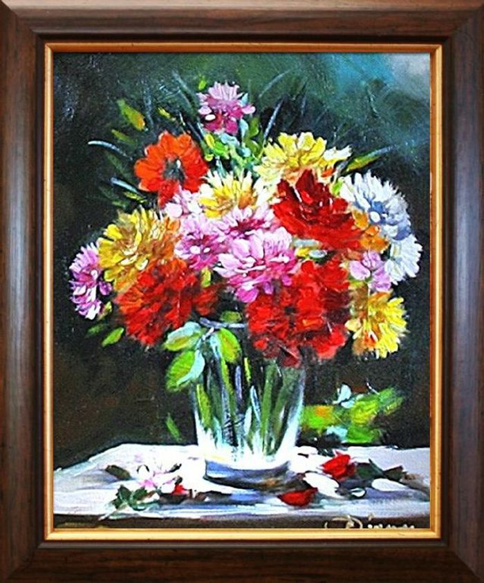 Ölgemälde Blumen Bild Bilder Gemälde Ölbilder Ölbild Bilderrahmen Rahmen G02093