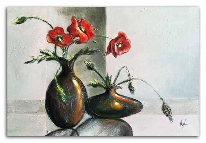 Poppies - Blumen Pflanzen Bild Bilder Gemälde Ölbilder Ölbild Keilrahmen G02865
