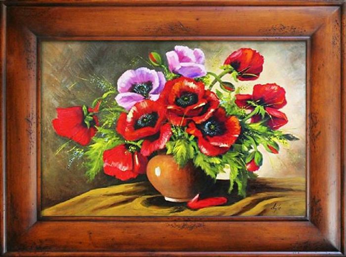Ölgemälde Blumen Bild Bilder Gemälde Ölbilder Ölbild Bilderrahmen Rahmen G05696