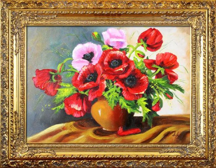 Ölgemälde Blumen Bild Bilder Gemälde Ölbilder Ölbild Bilderrahmen Rahmen G16687