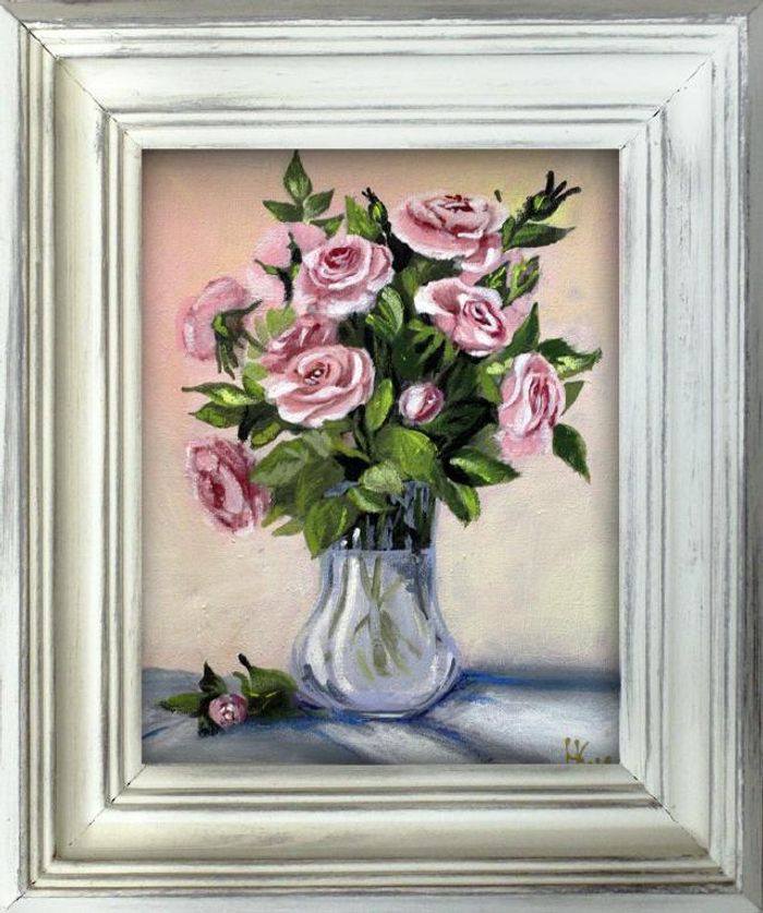 Roses - Blumen Pflanzen Bild Bilder Gemälde Ölbilder Ölbild Mit Rahmen G93216