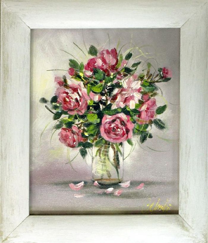 Roses - Blumen Pflanzen Bild Bilder Gemälde Ölbilder Ölbild Mit Rahmen G93217