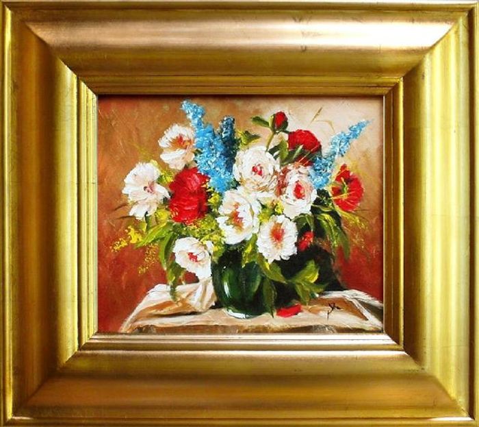 Blumenstrauß Blumen Vase Gemälde Ölgemälde Bilder Bild Ölbild Mit Rahmen G00003
