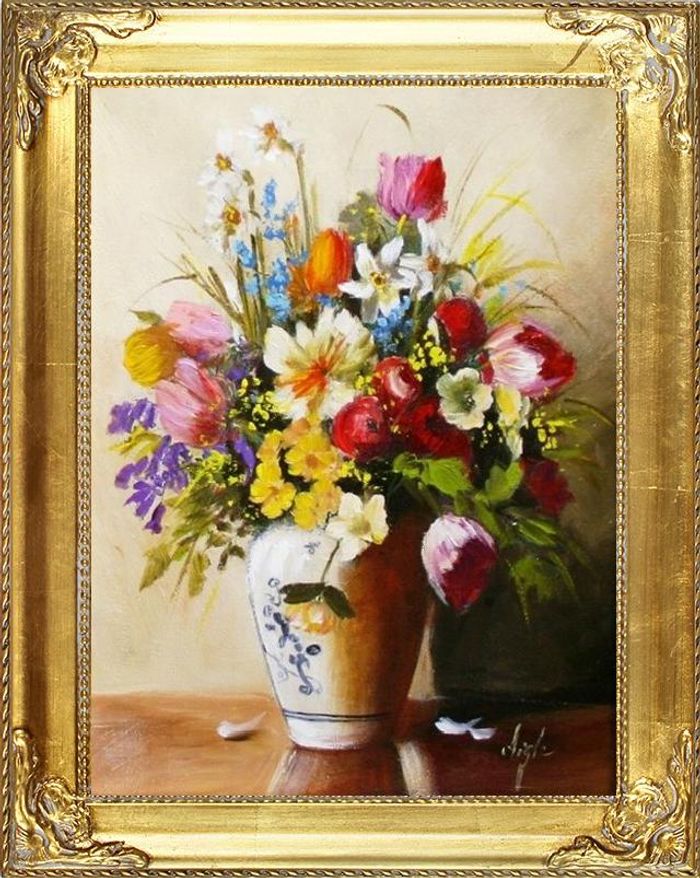 Blumenstrauß Blumen Vase Gemälde Ölgemälde Bilder Bild Ölbild Mit Rahmen G04128