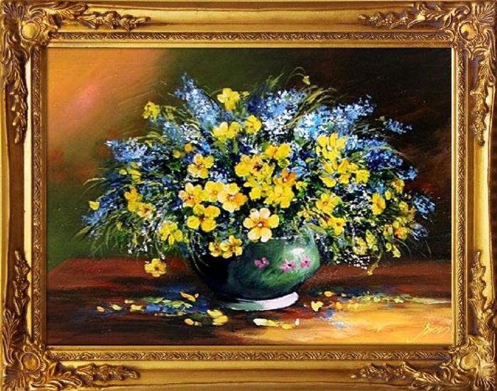 Blumenstrauß Blumen Vase Gemälde Ölgemälde Bilder Bild Ölbild Mit Rahmen G06151