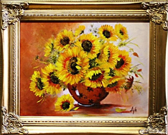 Sonnenblumen - Blumen Pflanzen Bilder Gemälde Ölbilder Ölbild Mit Rahmen G03674