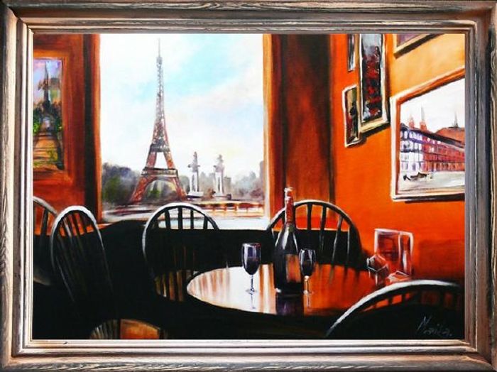 Ölbild Bilder Bild Gemälde Ölgemälde Städte Handarbeit "Paris" Mit Rahmen G00992