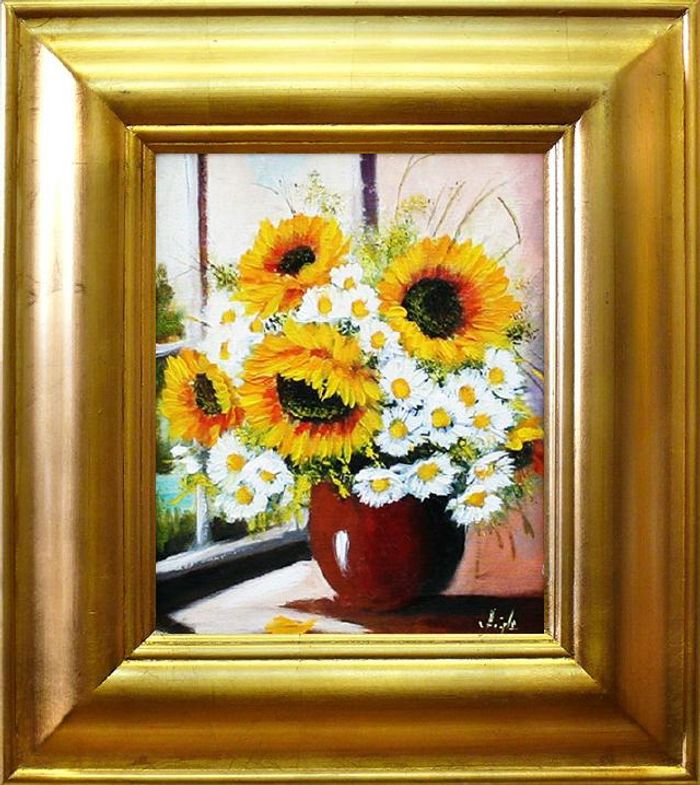 Sonnenblumen - Blumen Pflanzen Bilder Gemälde Ölbilder Ölbild Mit Rahmen G01456