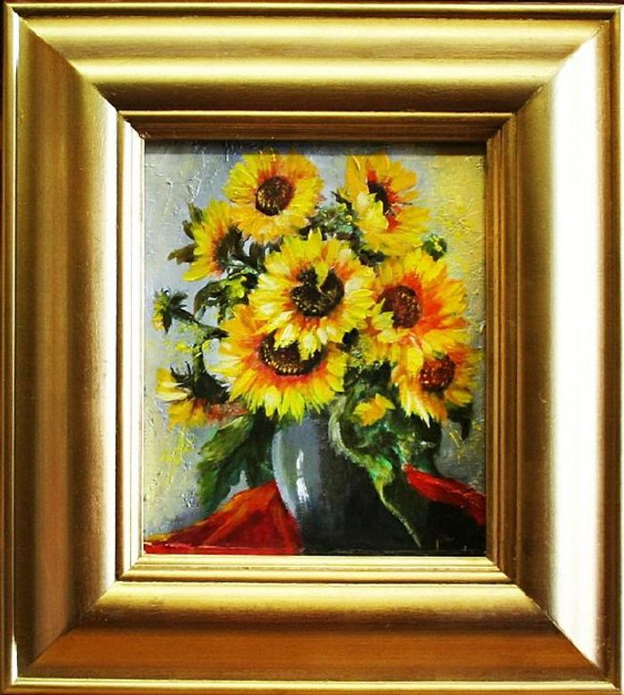 Sonnenblumen - Blumen Pflanzen Bilder Gemälde Ölbilder Ölbild Mit Rahmen G02860