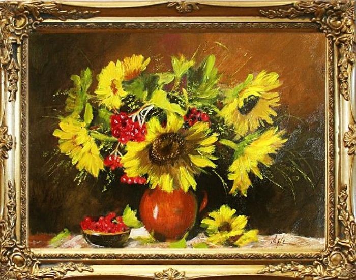 Sonnenblumen - Blumen Pflanzen Bilder Gemälde Ölbilder Ölbild Mit Rahmen G05210