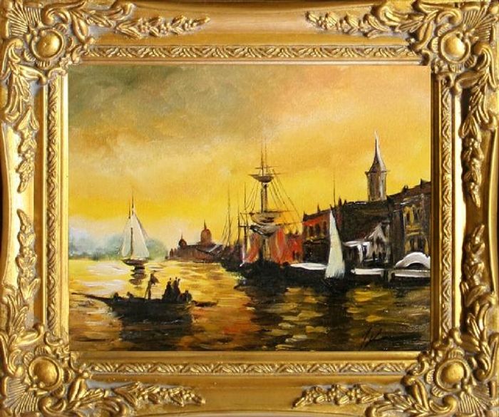 Ölbild Bilder Gemälde Ölgemälde Städte Handarbeit "Venedig" Mit Rahmen G05740