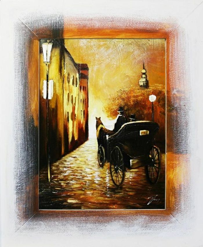 Ölbild Bilder Öl Kunst Bild Gemälde Ölgemälde Kutsche Handarbeit Rahmen G05919