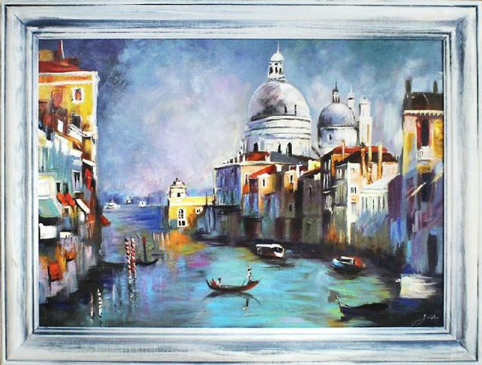 Ölbild Bild Gemälde Ölgemälde Venedig Handarbeit Rahmen Ölbilder Rahmen G17251