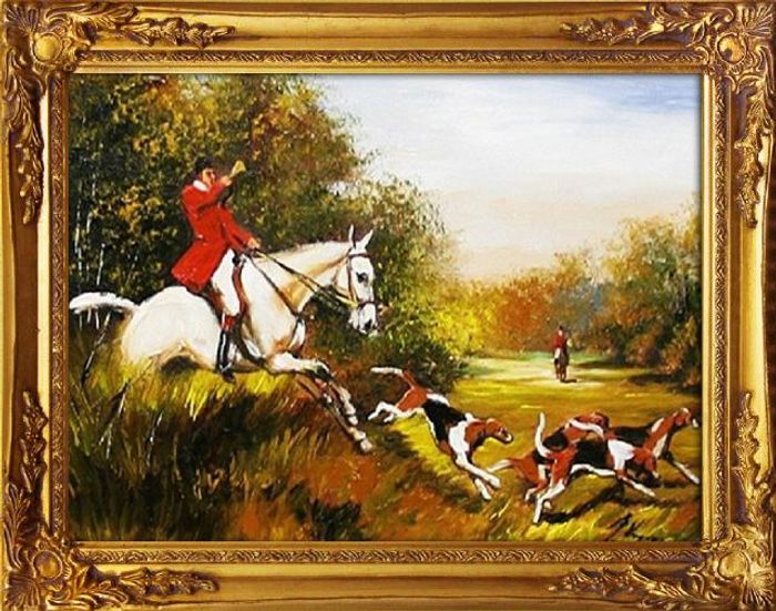 Gemälde Ölbild Ölbilder Rahmen Barock Bilder Jagd Bild Ölgemälde G00194