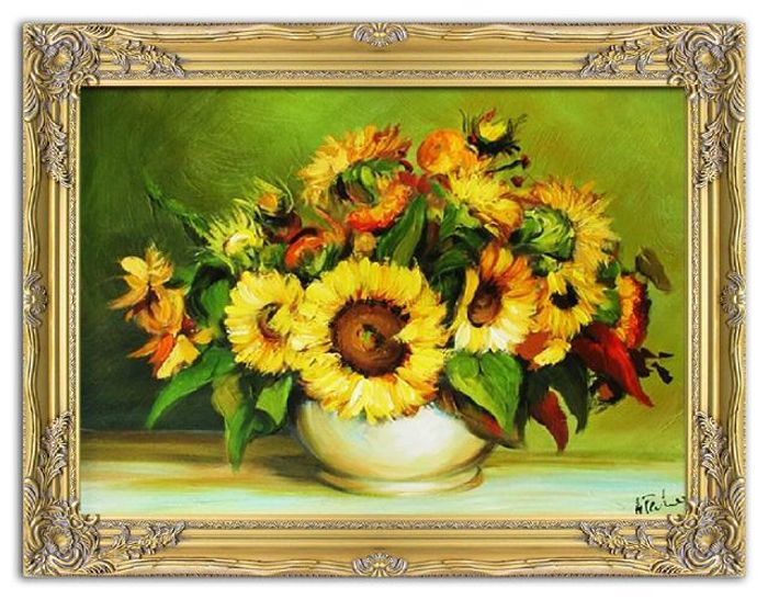 Sonnenblumen - Blumen Pflanzen Bilder Gemälde Ölbilder Ölbild Mit Rahmen G00375
