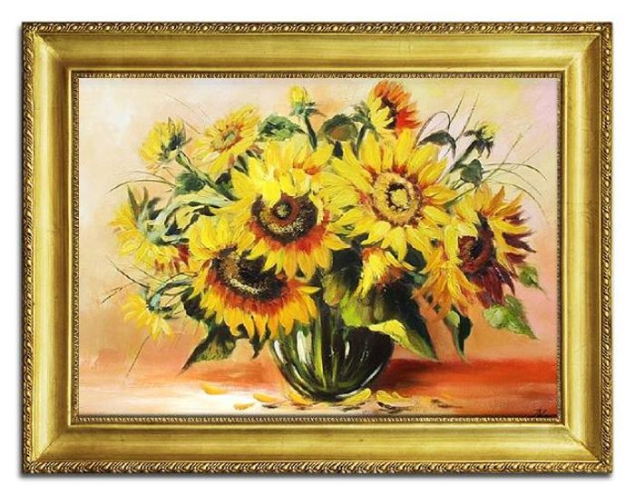 Sonnenblumen - Blumen Pflanzen Bilder Gemälde Ölbilder Ölbild Mit Rahmen G01835