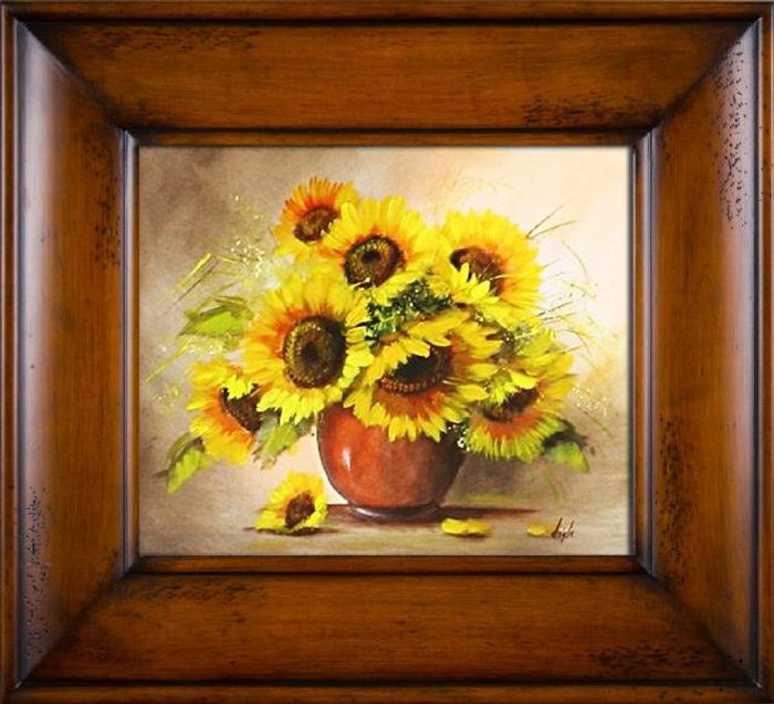 Sonnenblumen - Blumen Pflanzen Bilder Gemälde Ölbilder Ölbild Mit Rahmen G01872