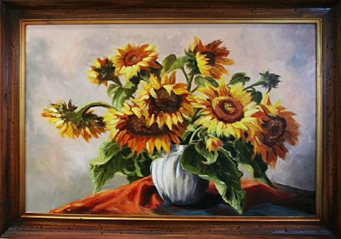 Sonnenblumen - Blumen Pflanzen Bilder Gemälde Ölbilder Ölbild Mit Rahmen G01903